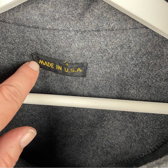 Vintage 80s Made in USA Heavy Trench Wool Coat w/Side Slits 2 Front Pockets - Picture 4 of 11